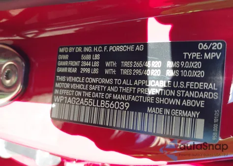 2020 Porsche Macan Gts z USA, uszkodzony, nr VIN WP1AG2A55LLB56039